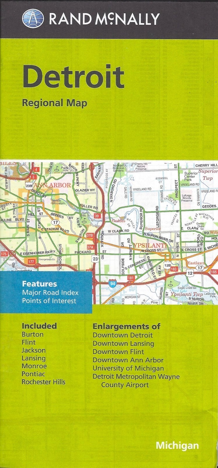 Detroit, Michigan Regional Metro area Main Road, Highway Map, Rand McNally, 2021