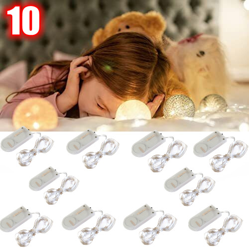 10 Pack 6.6ft 20 LEDs Battery Operated Mini LED Copper Wire String Fairy Lights