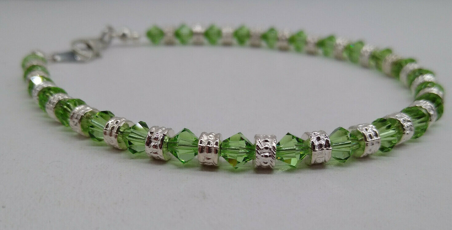 Handmade Swarovski Crystal Peridot Bicone & Silver Rondel Bead Anklet/ Bracelet