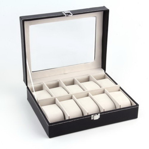 10 Compartments High-grade Leather Watch Collection Storage Box Black New