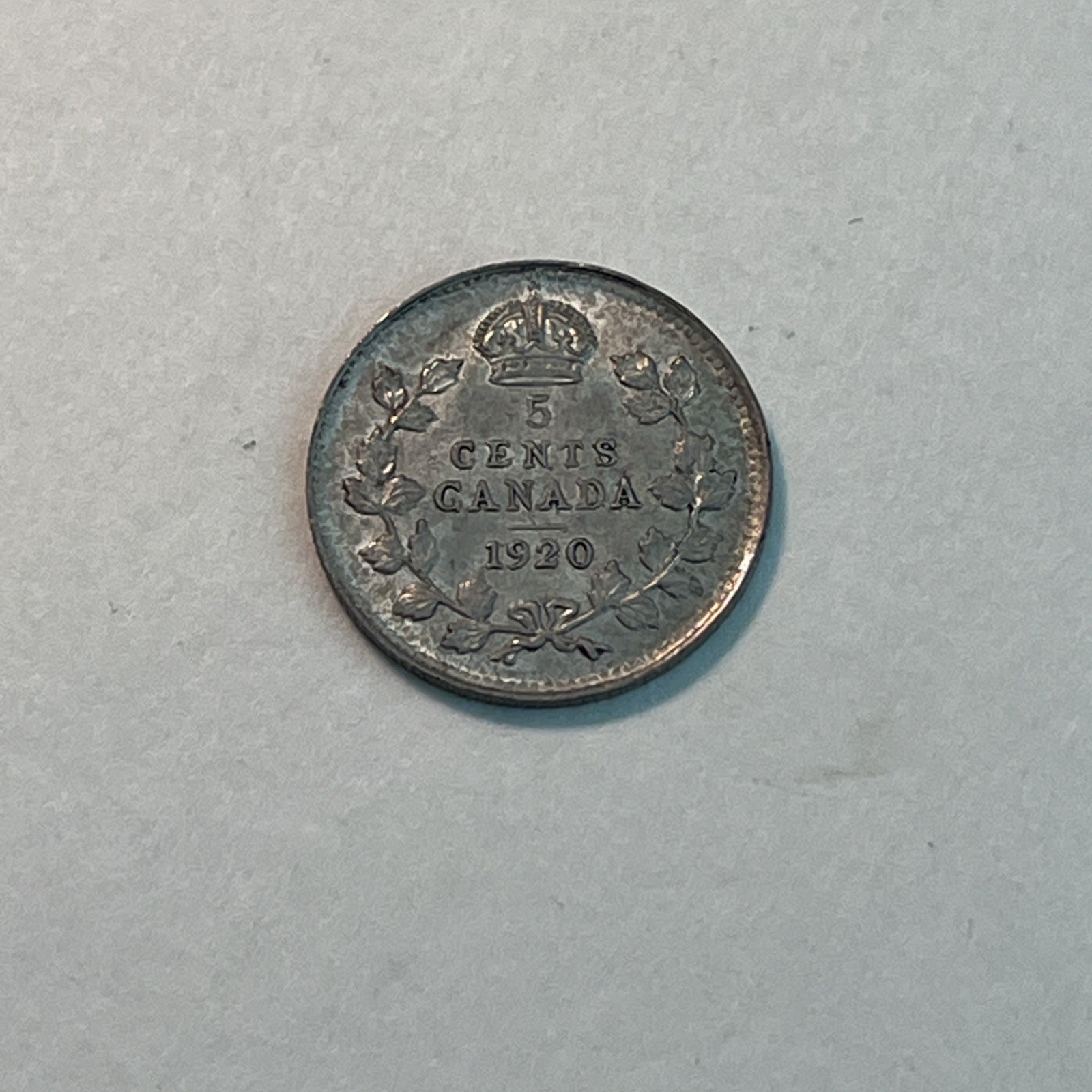 1920 Canada 5 Cent Canadian Silver Coin, King George V