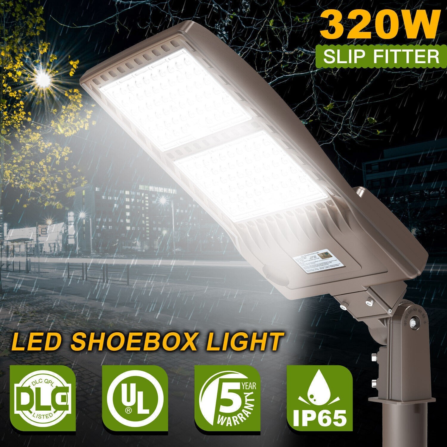 320W LED Shoebox Pole Light Outdoor Commercial Parking Lot Street Fixture 5000K