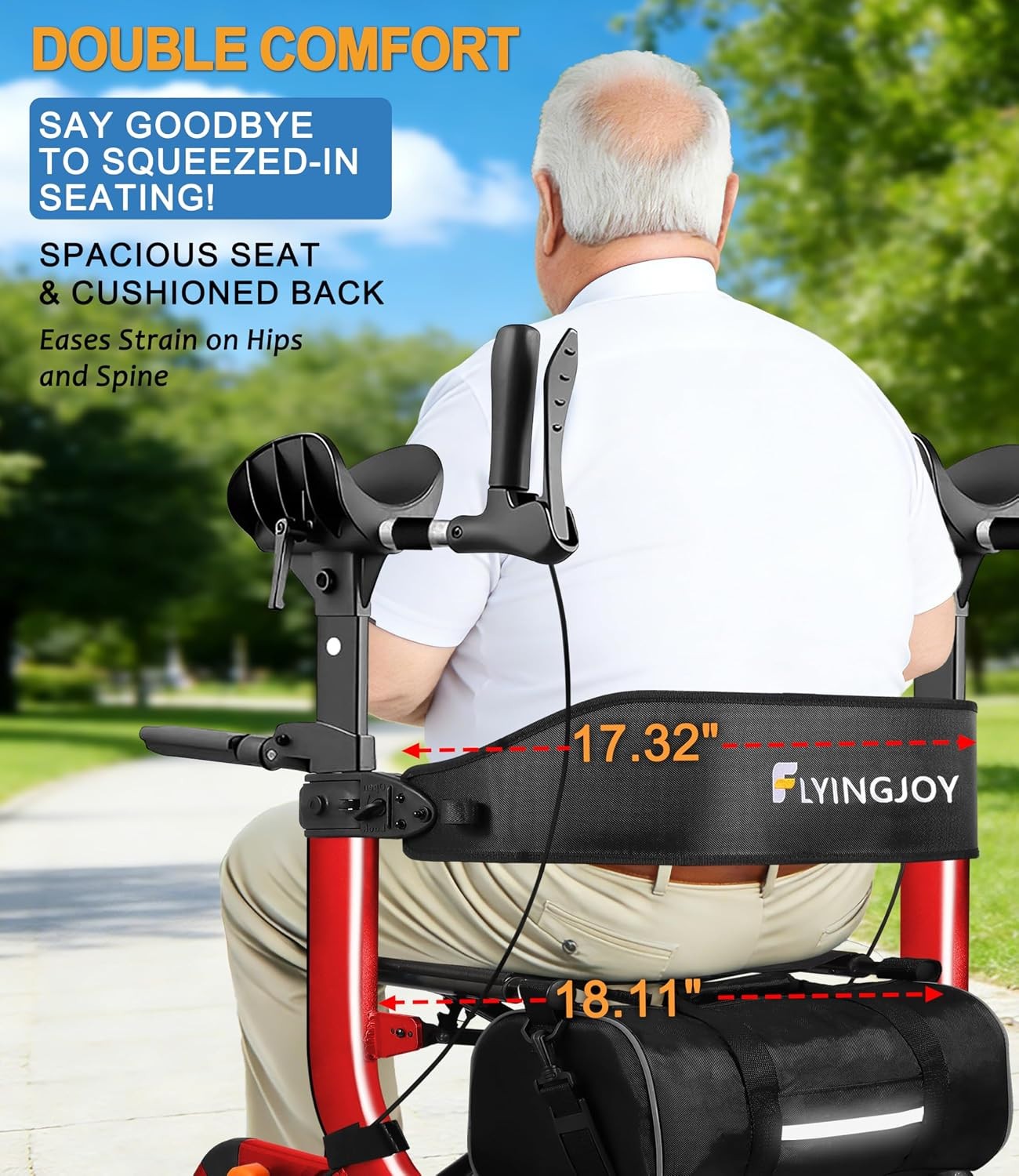 FlyingJoy Upright Rollator Walker Seat 10in Wheels 300lb Red Foldable
