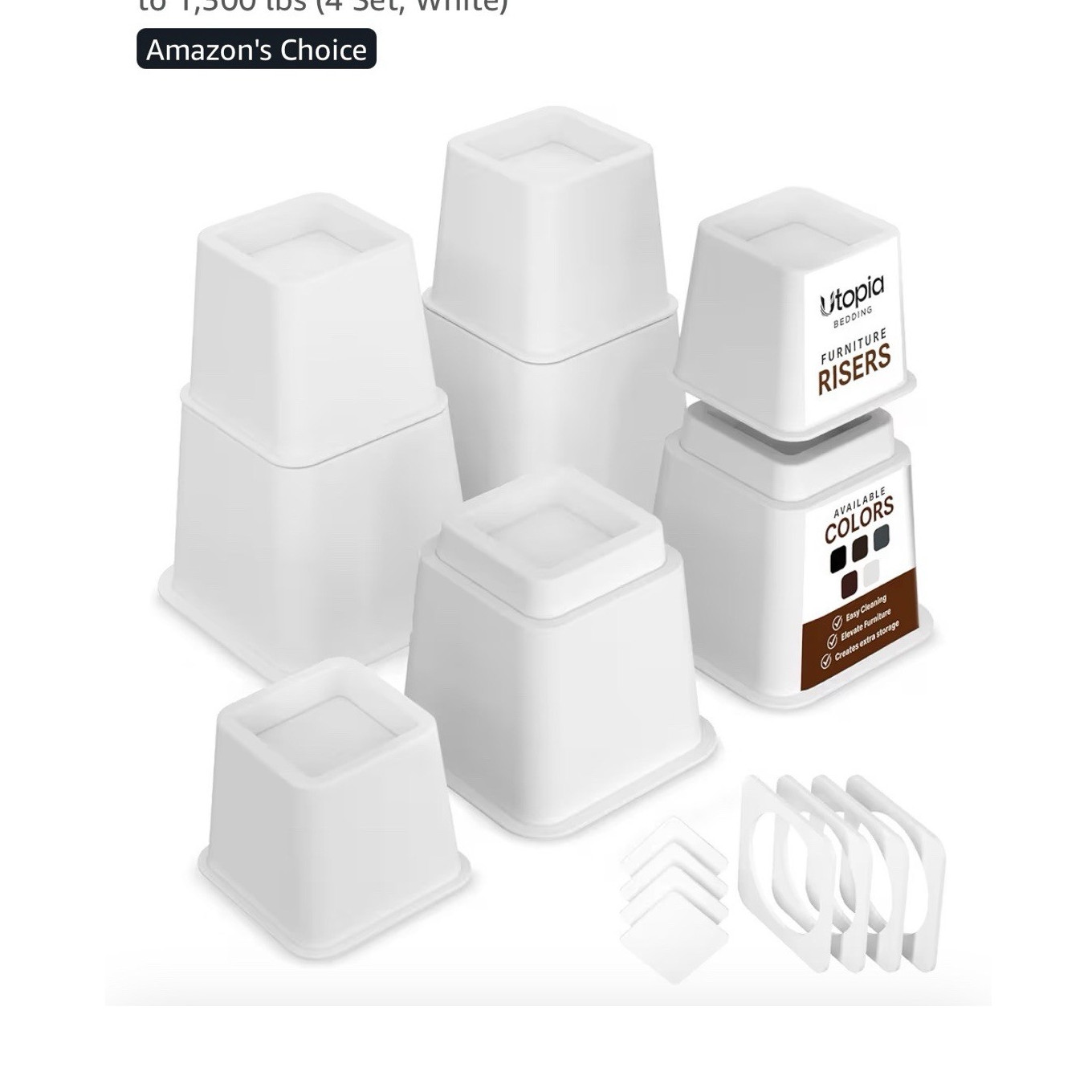 Utopia Bedding Adjustable Bed Risers Set of 4, 3 & 5 in, White
