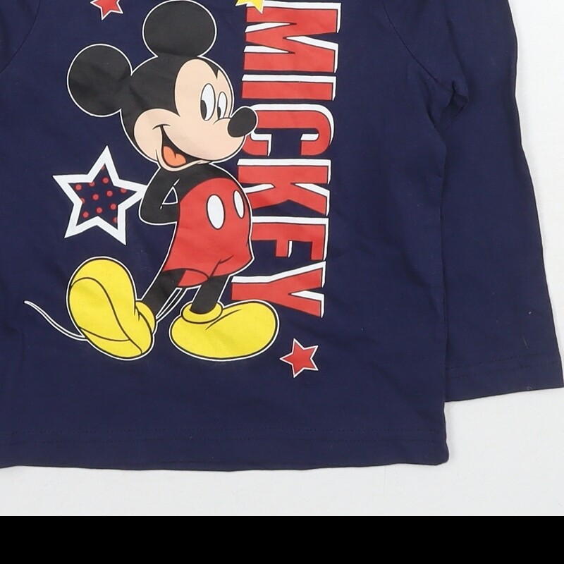 Disney Boys Blue Cotton Basic T-Shirt Size 18-24 Months Round Neck Pullover - Mi