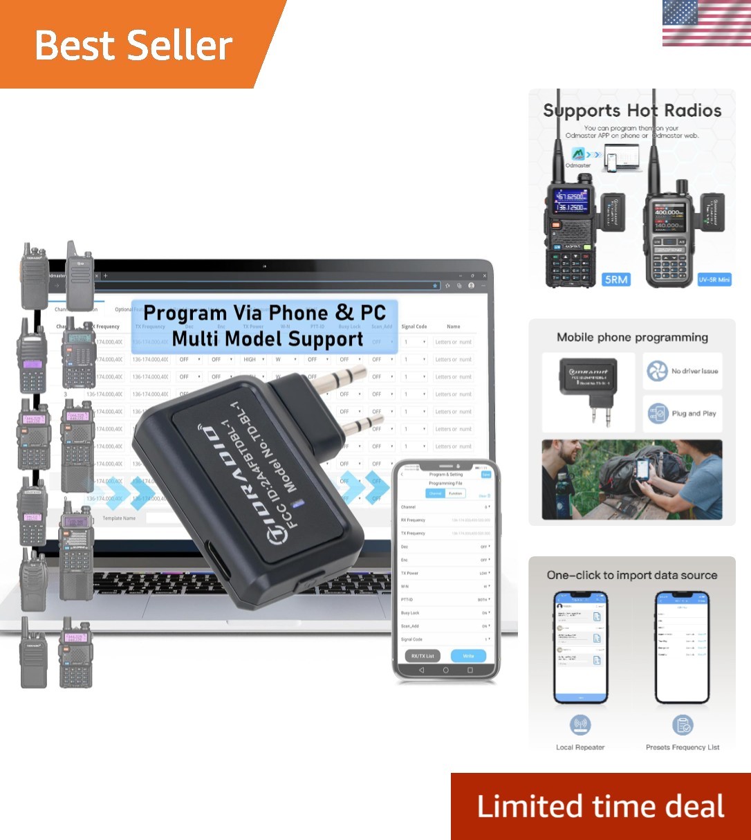 Bluetooth Enabled Programmer Adapter for Baofeng Radios - 12 Channels Support