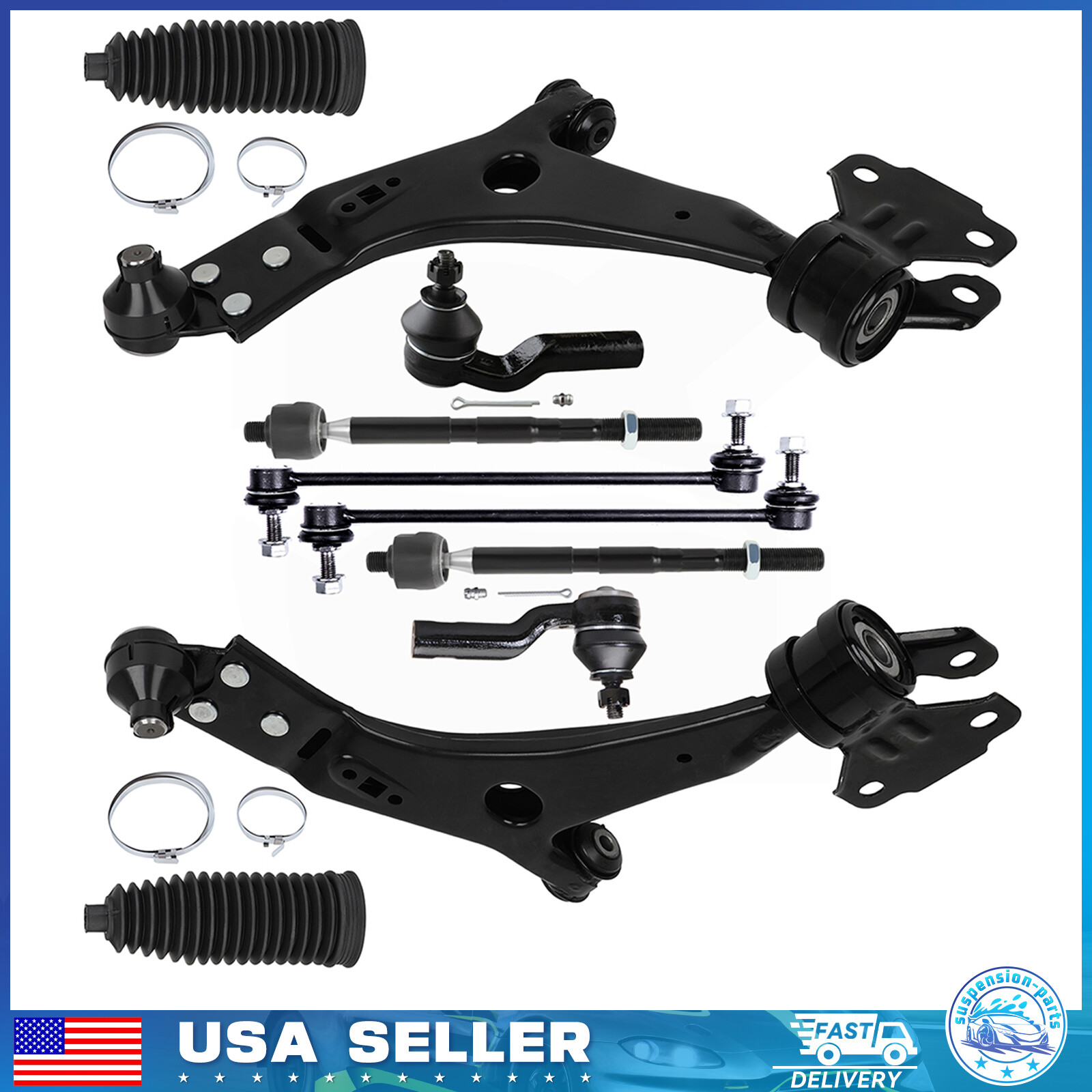 For 2012-2018 Ford Focus Front Lower Control Arm Tie Rod End Sway Bar Suspension