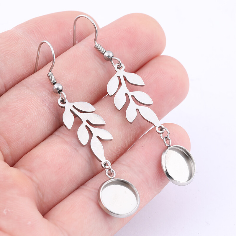20pcs Stainless Steel Leaf Connector Cabochon Earring Base Setting Blanks 10mm