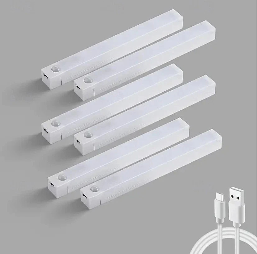 6 PCS SET Bright White Motion Sensor LED Cabinet Lights Compact Glare Light