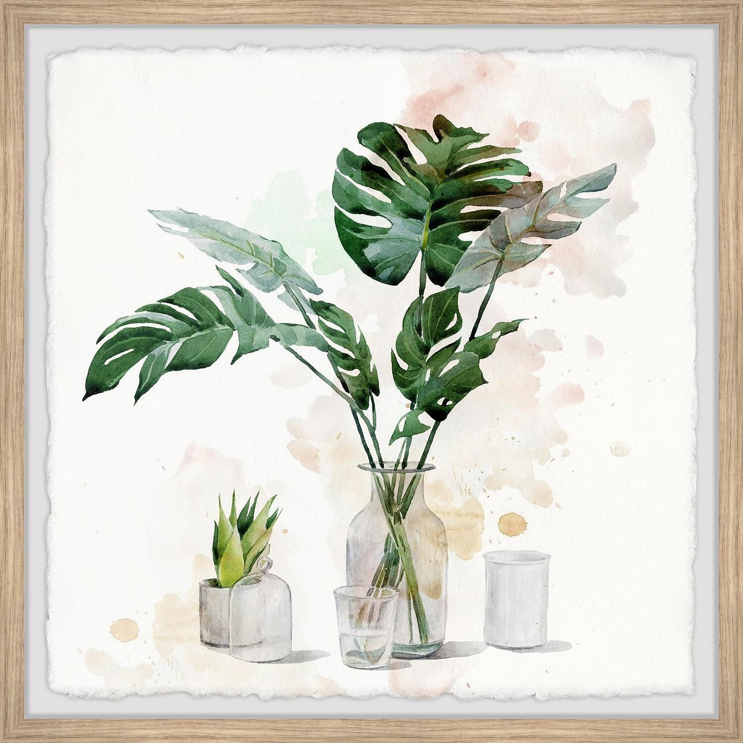 Marmont Hill Monstera Leaf in Glass II Framed Painting Print 12" x 12"