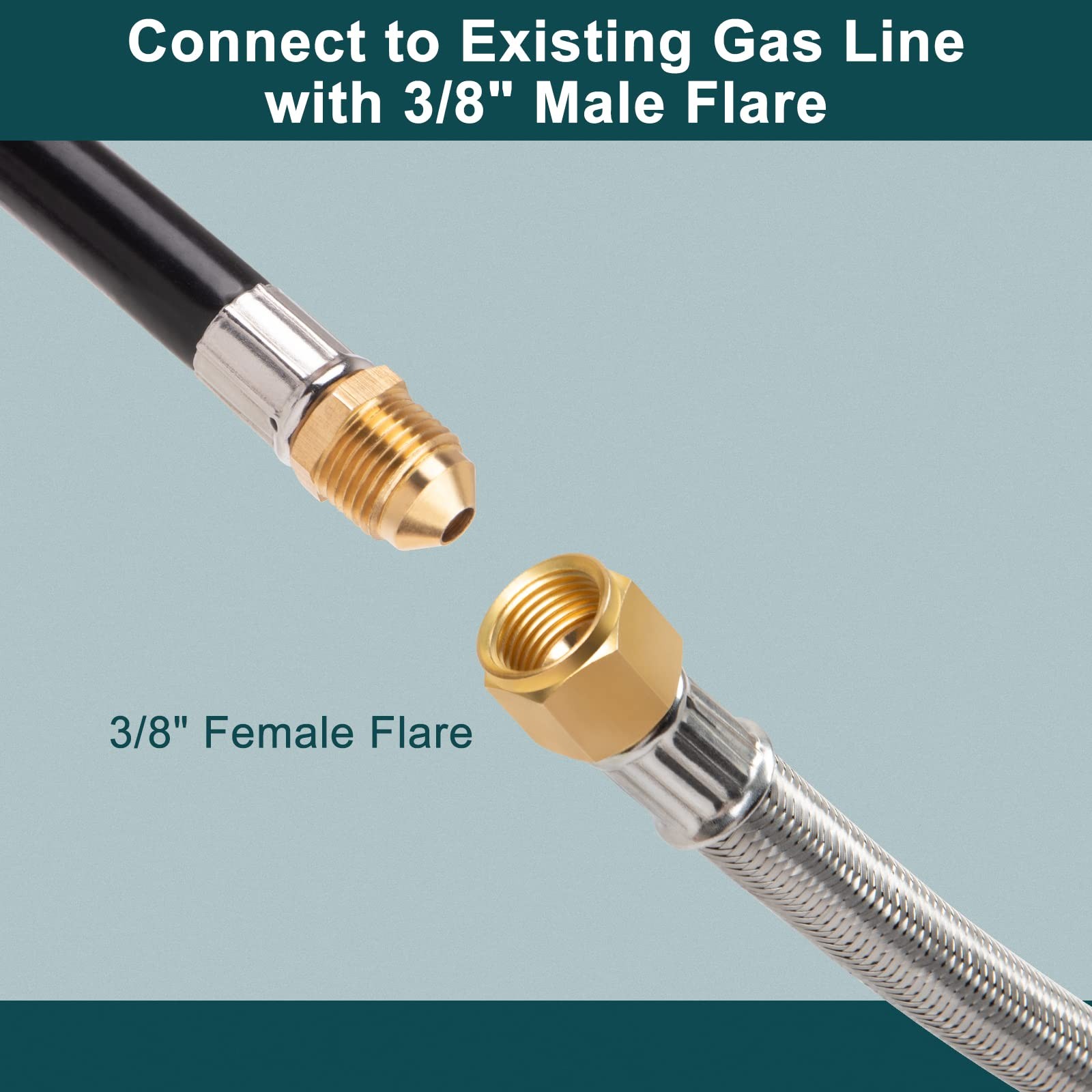 6ft Propane Hose Extension 3/8 Flare Both Ends Stainless Braided