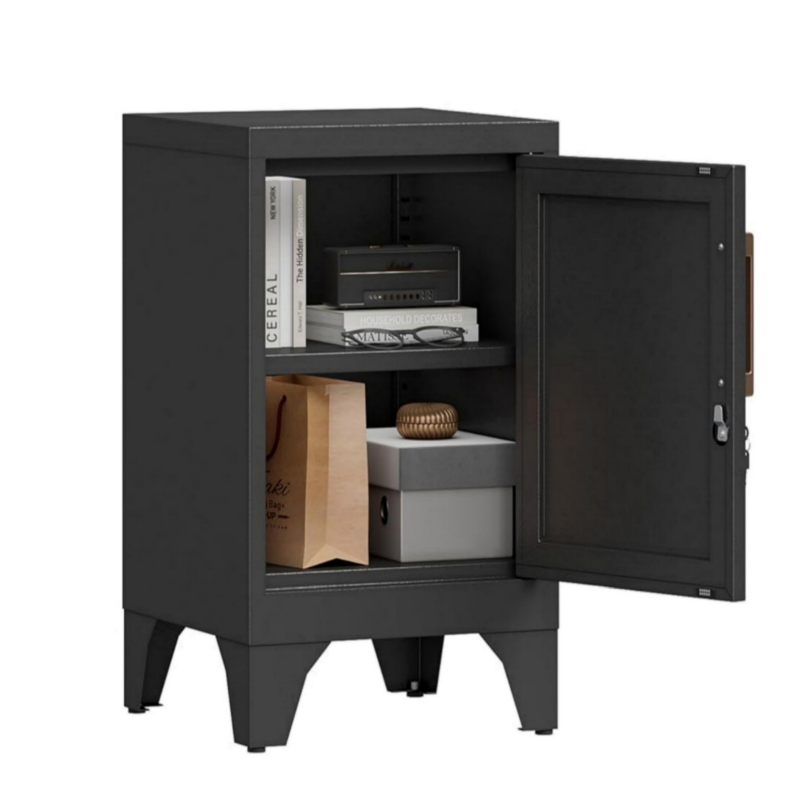 Locking Metal Storage Cabinet Side Table w/ Shelf, Office/ Garage Filing Cabinet