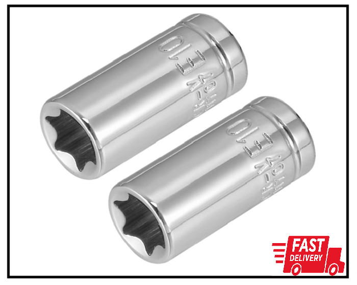 2Pcs 1/4-Inch Drive E10 External Torx Shallow Socket, Cr-V Steel