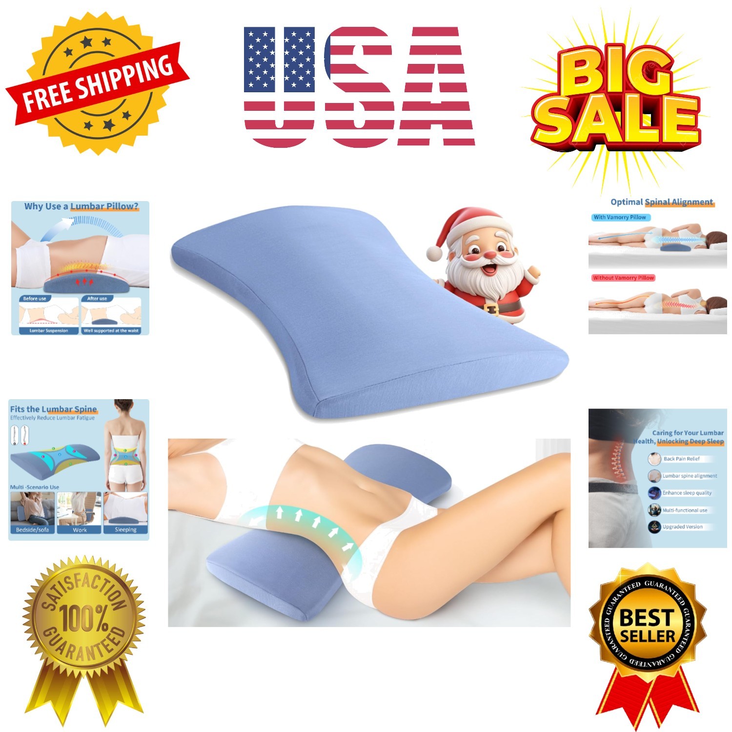 Lumbar Support Pillow for Bed Relief Back Pain: Lower Back Pillow for Sleepin...