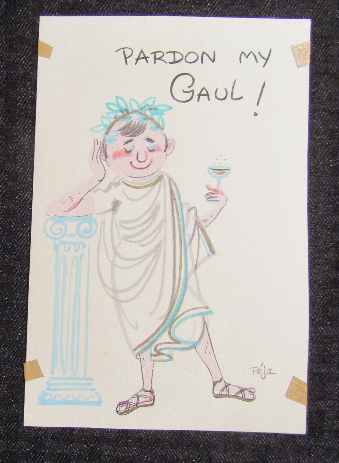 HAPPY BIRTHDAY Pardon My Gaul Roman Cartoon 5x7" Greeting Card Art #B8110