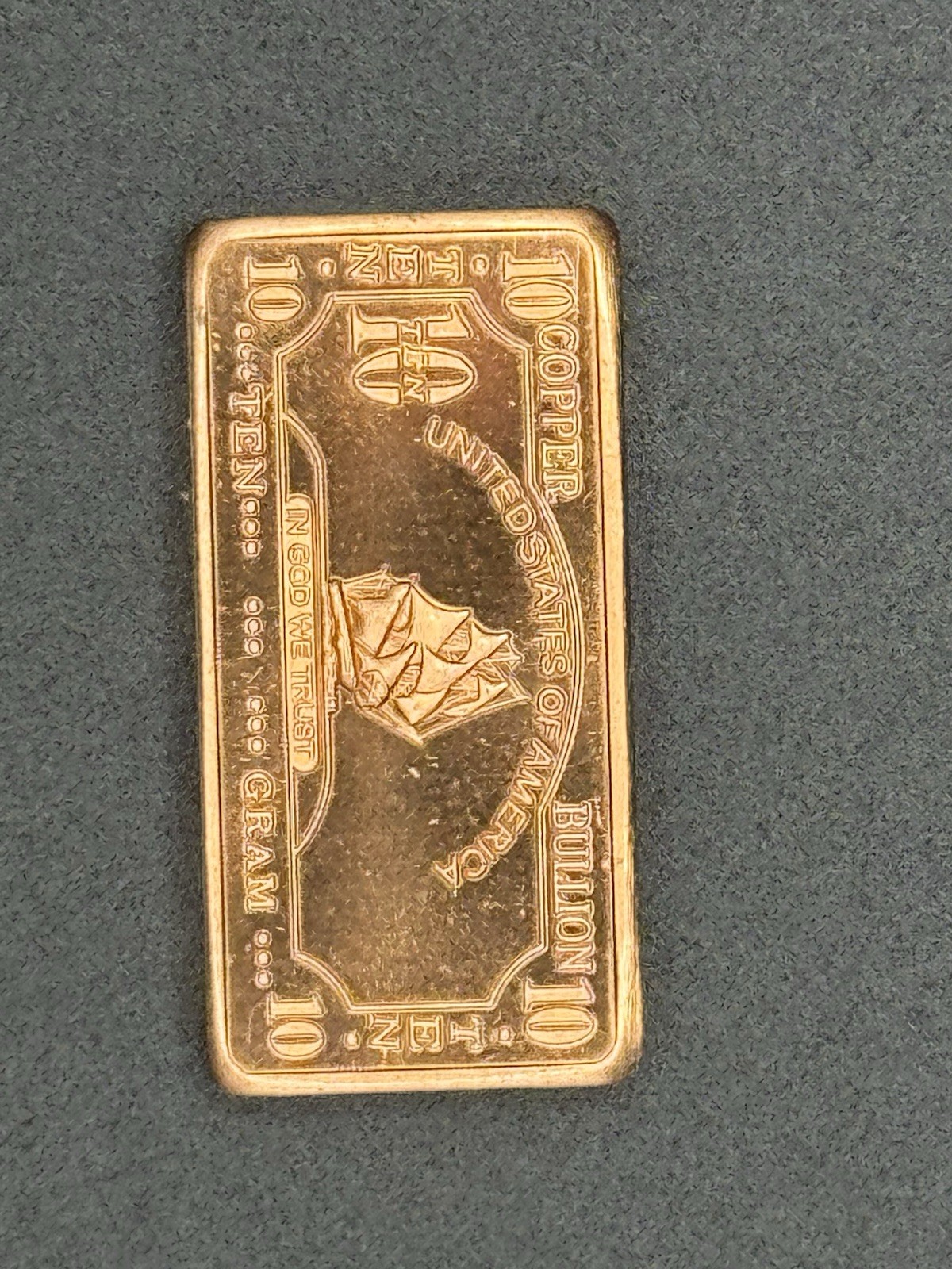 1 CMC Mint 10 Gram .999 Copper Bar United States of America Ship Design