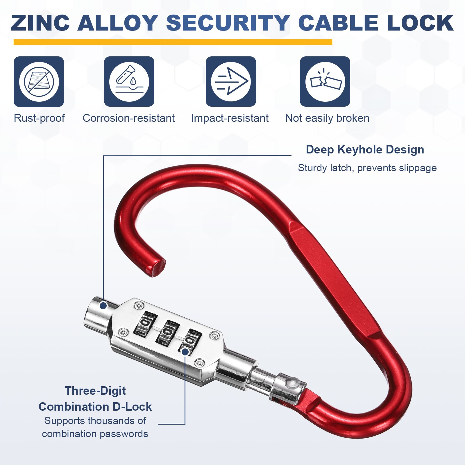 4.9Ft Security Cable Lock Steel Safety Cable with 3.8" Combination Lock Red