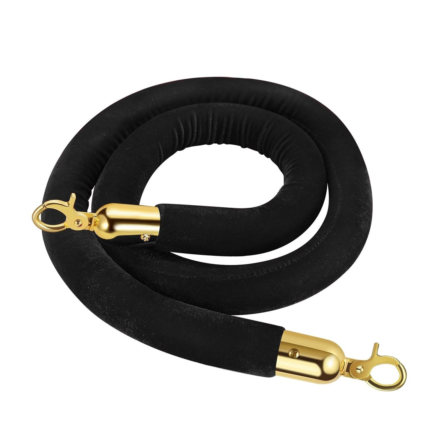 Velvet Stanchion Rope (5FT, 1 Pack) 1.5" Thick Black Cord for Crowd Control
