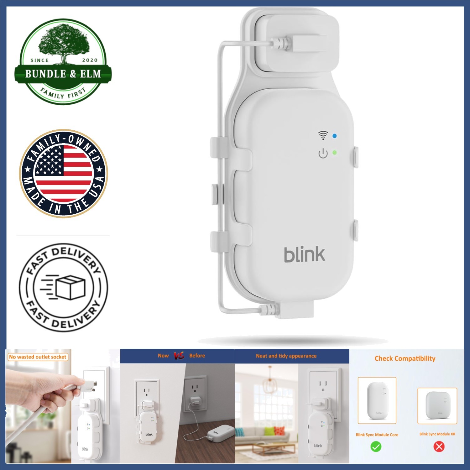 Outlet Mount for Blink Sync Module Core, No Drill Required with Cable Management