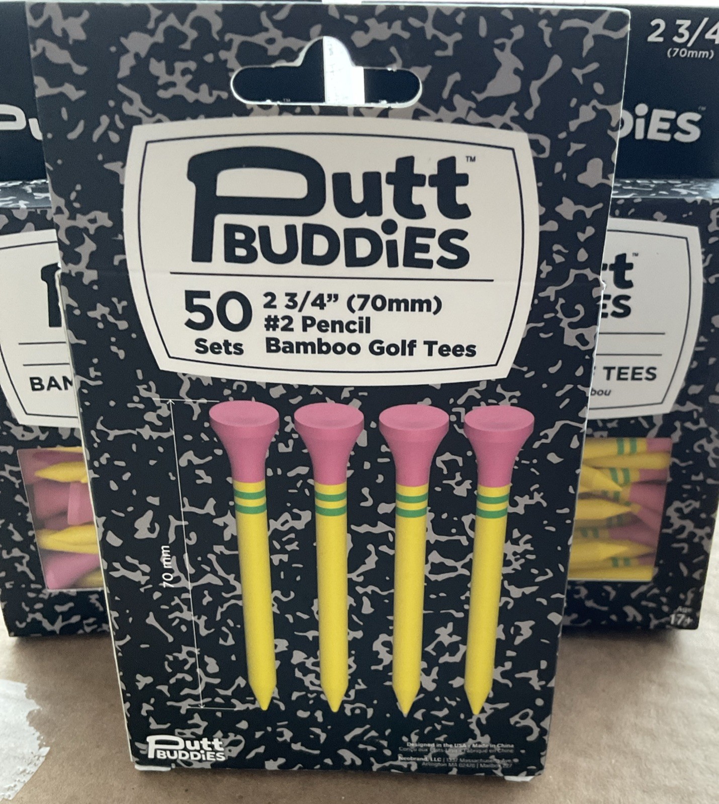 Putt Buddies 150  #2 Pencil 2 3/4" Bamboo Golf Tees 3 Boxes 50 Golf Tees ea. NIB