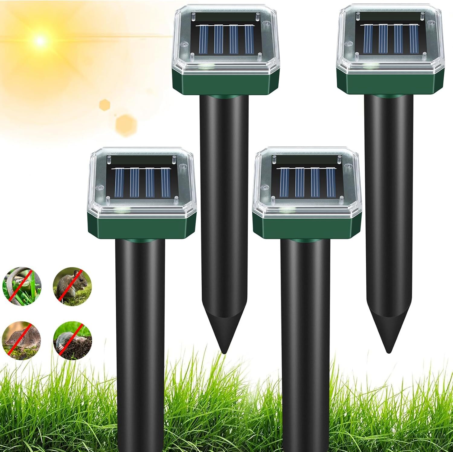 4 Pack Mole Repellent Solar Powered, Waterproof Vole Chipmunk Repellent Outdoor,