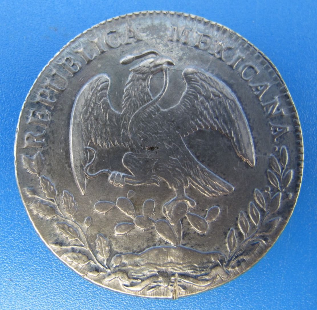 1877 CaEA Mexico Silver 8 Reales,  Chihuahua  Mint, Toned, Chopped