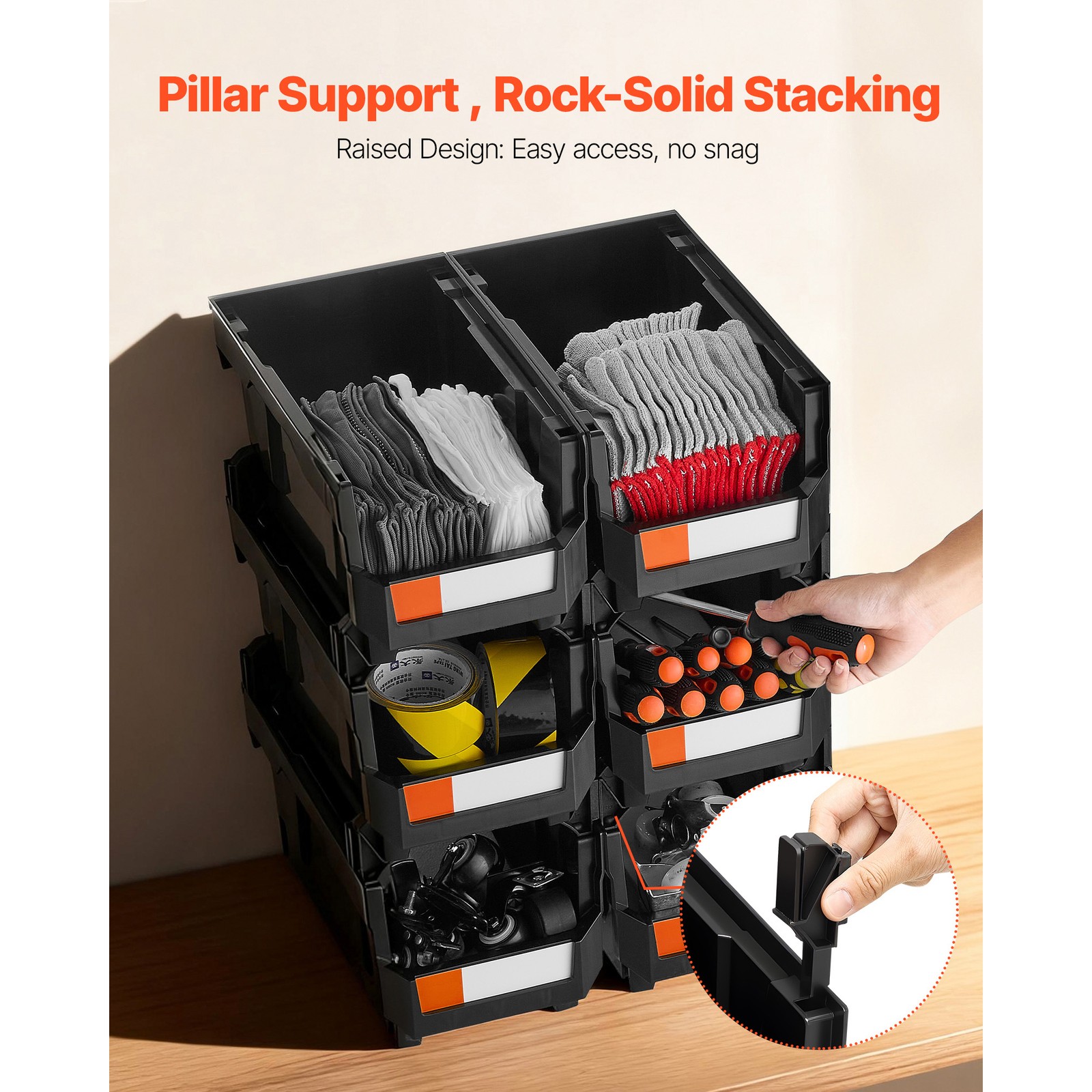 Uimoso Plastic Stackable Storage Containers 6 pcs Garage Organizer Black