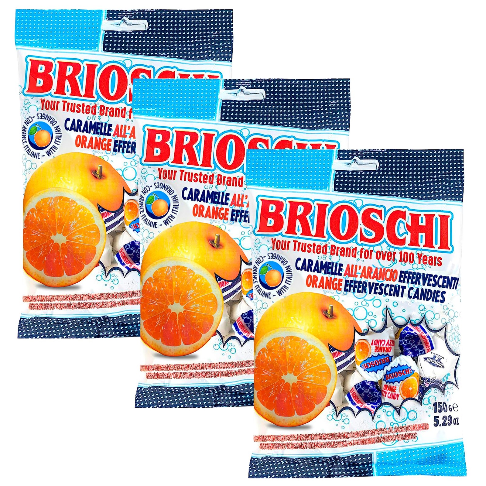 Orange Flavored Effervescent Fizzy Digestive Italian Candies (5.29 oz (Pack o...