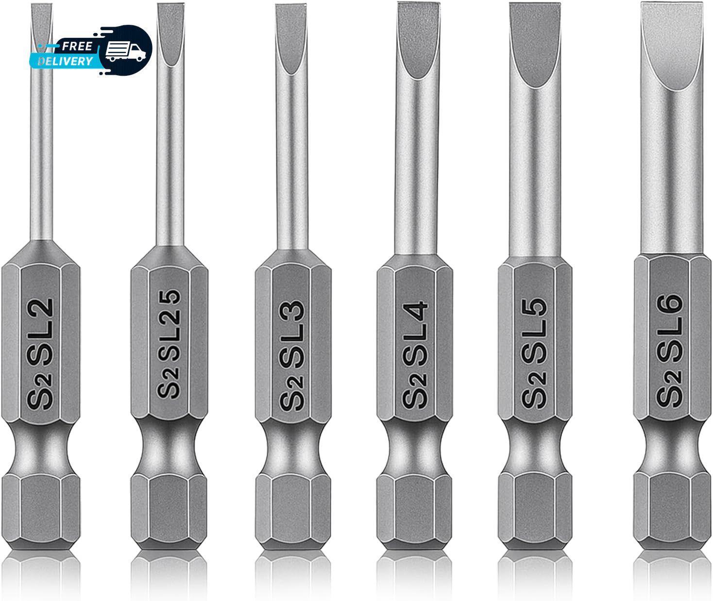 6 Pcs Hollow Ground Screwdriver Set 1/4 Impact Driver Bit Set Flat Head Slotted