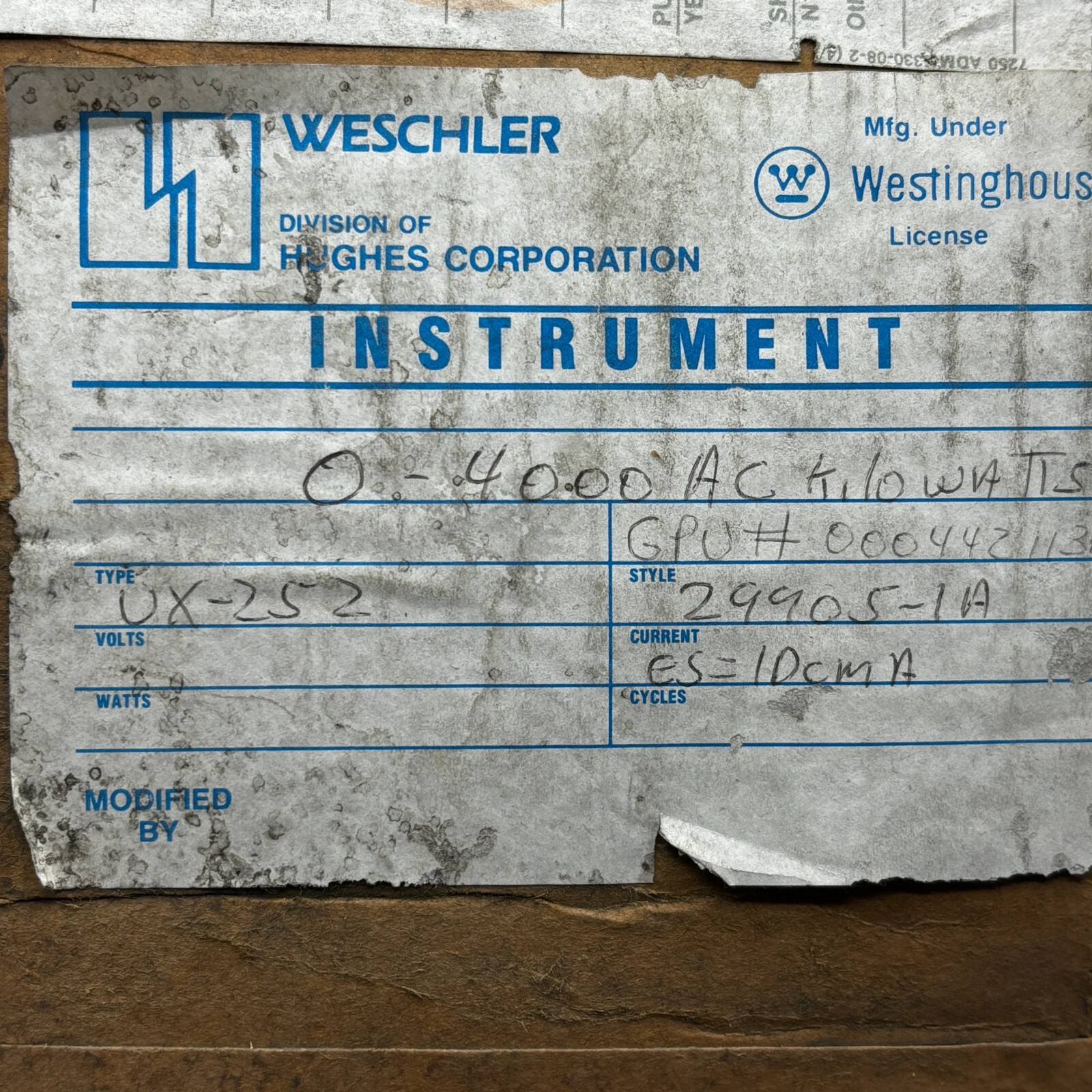 Weschler Instruments VX-252 Vertical Mounted Panel Meter 0-4000 RPM Scale ⭐