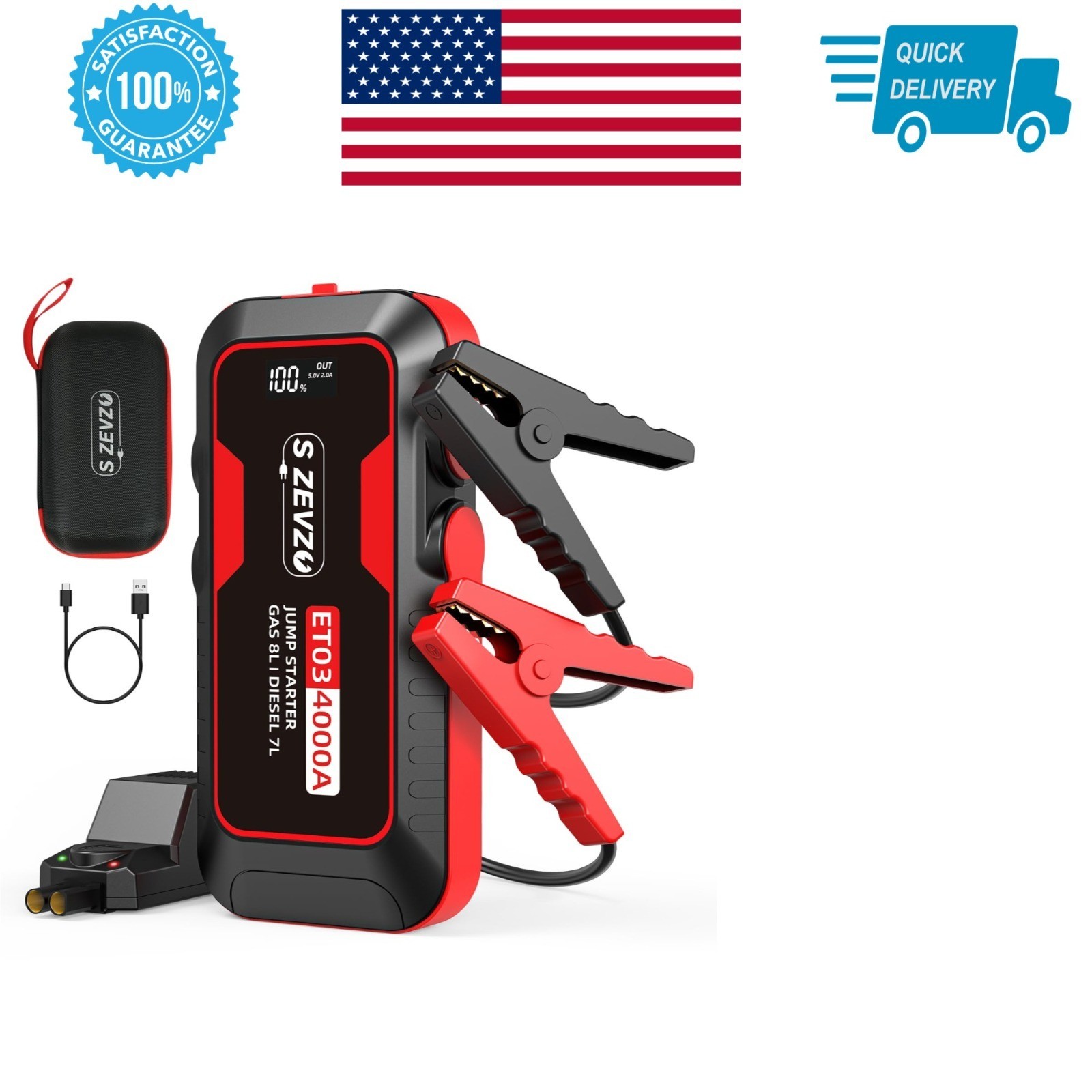 S ZEVZO ET03 4000A Car Jump Starter Battery Pack with USB Ports