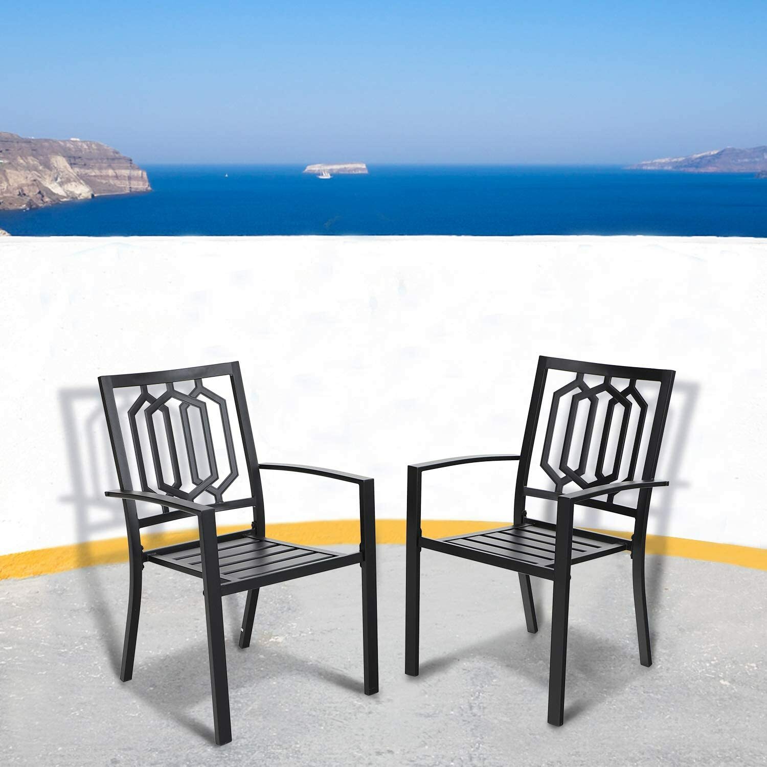Patio Metal Chair Set of 2 Bistro Deck Outdoor Furniture Dining Chairs Stackable