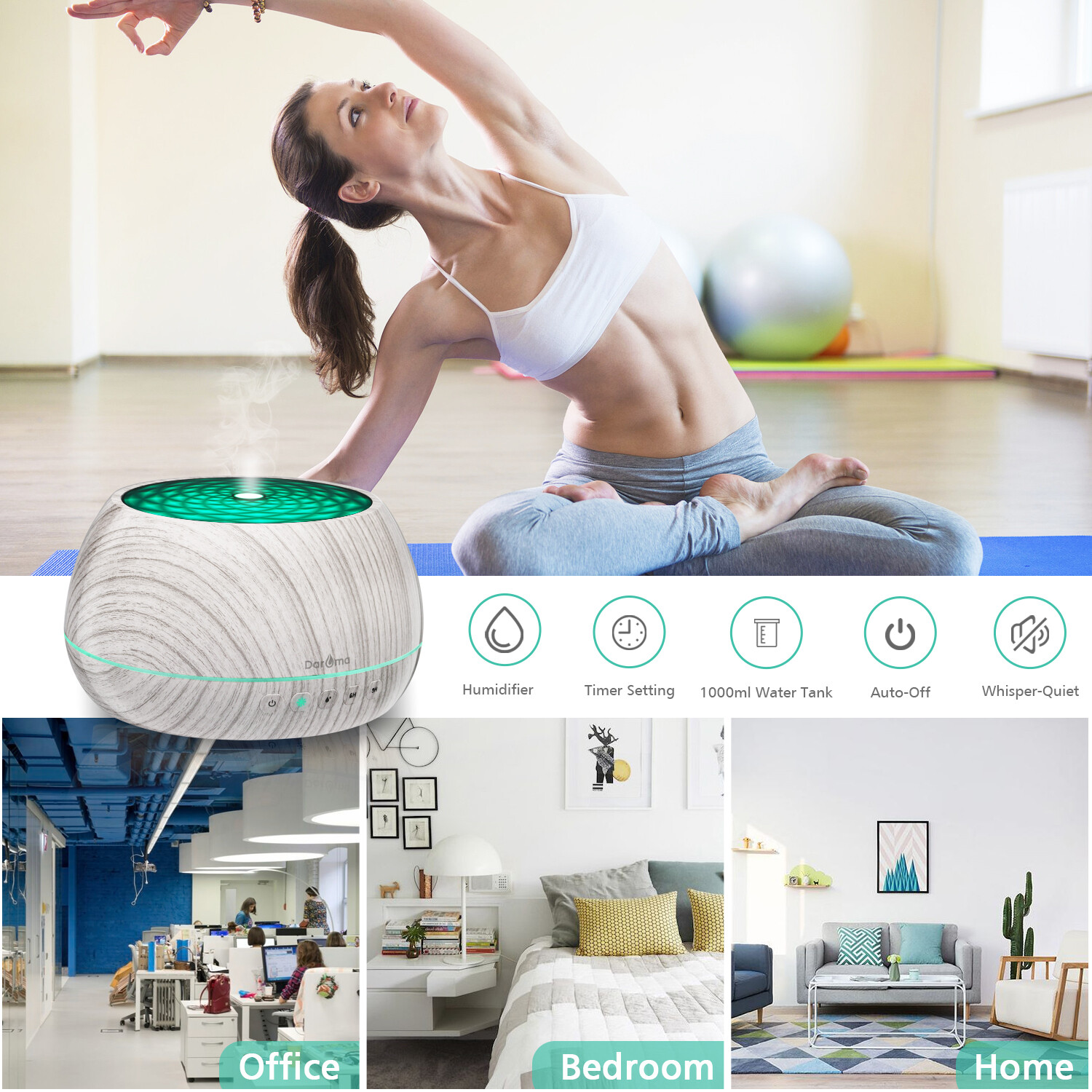 1000ml Essential Oil Diffuser, Daroma Aromatherapy Diffuser With Bluetooth Speak