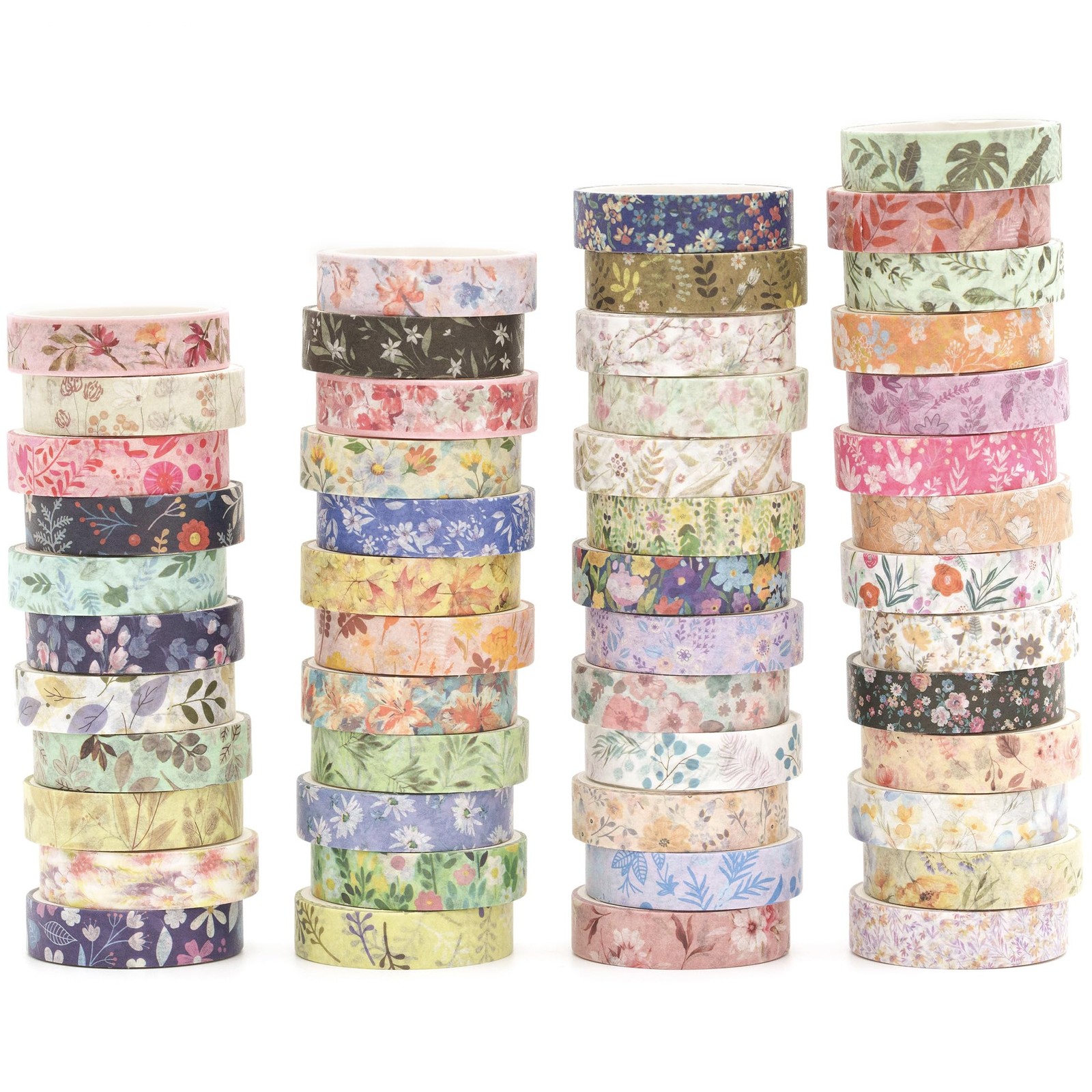 YUBBAEX Flowers Washi Tape Pack 50 Rolls Floral Printed Masking 10mm x 2m