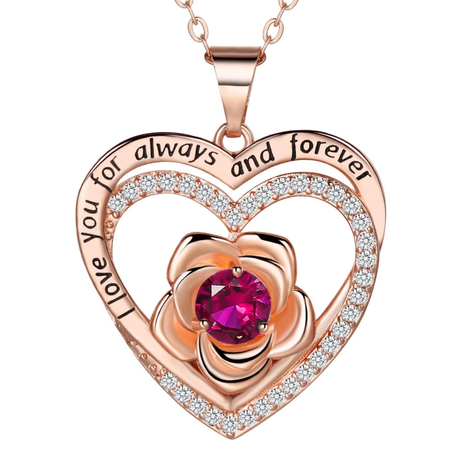 Birthday Gift Necklace for Women Wife Rose Gold Heart Pendant Jewelry Gift Box