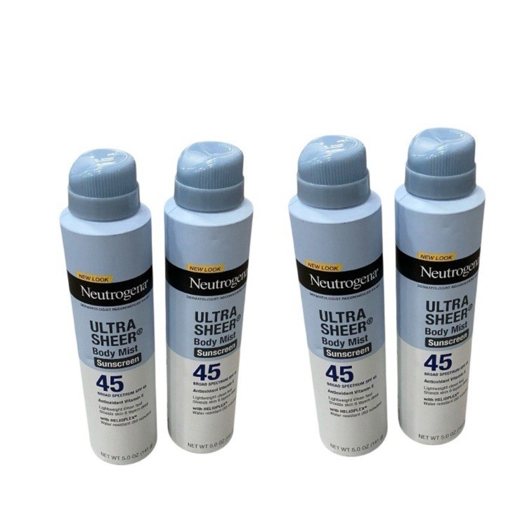 4PK Neutrogena Sheer Body Mist Sunscreen Spray SPF 45 5oz / 141g Exp Date 08/26