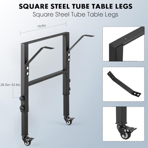Height Adjustable Workbench Frame 19.6" Deep, Heavy Duty DIY Legs, 4 Wheels with