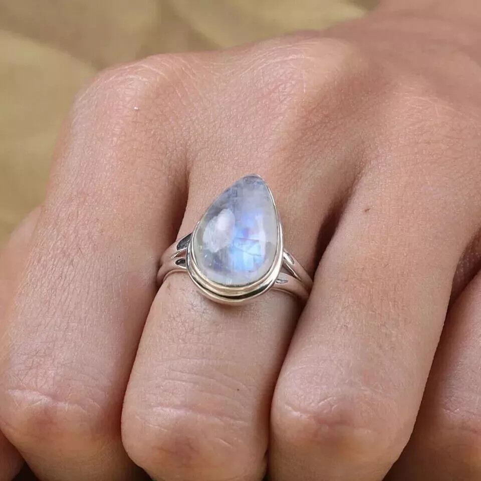 Rainbow Moonstone 925 Sterling Silver Handmade Beautiful Woman Gift Ring R62