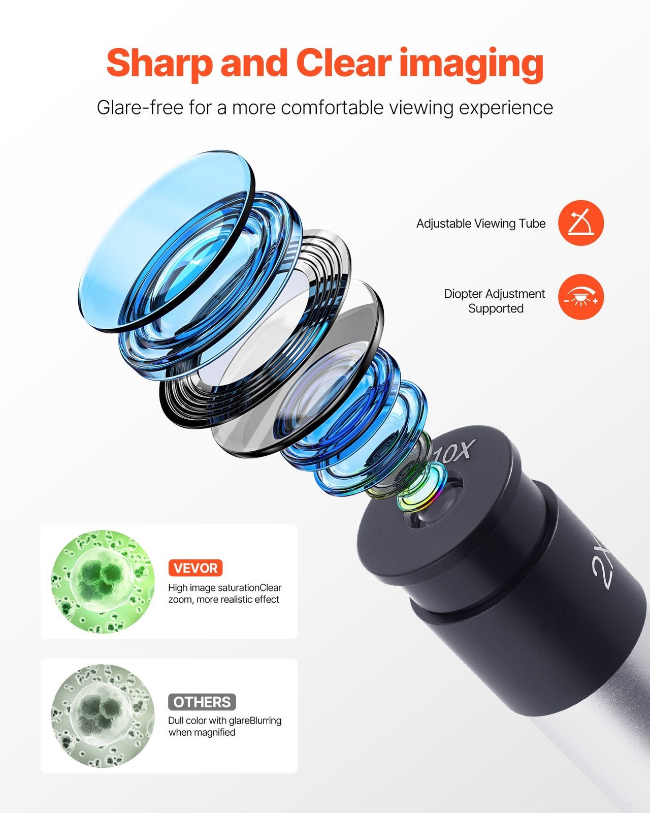 VEVOR Microscope for Kids Adults, 40X-2000X Professional Compound Microscope Mob