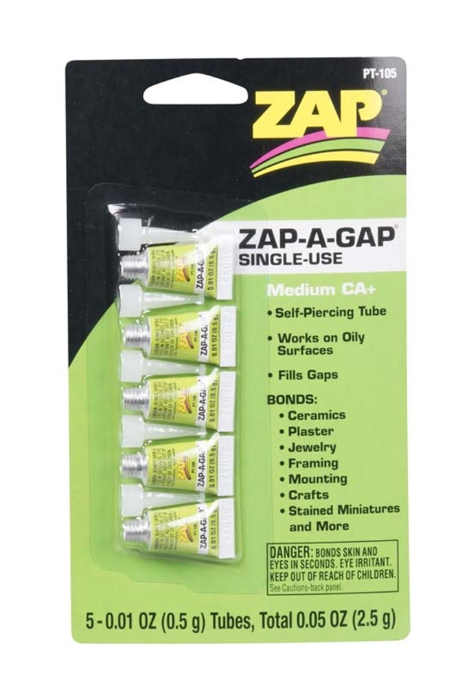 Zap Adhesives PT-105 - Adhesive Glue, Single Use Tubes, .01 oz, (5)