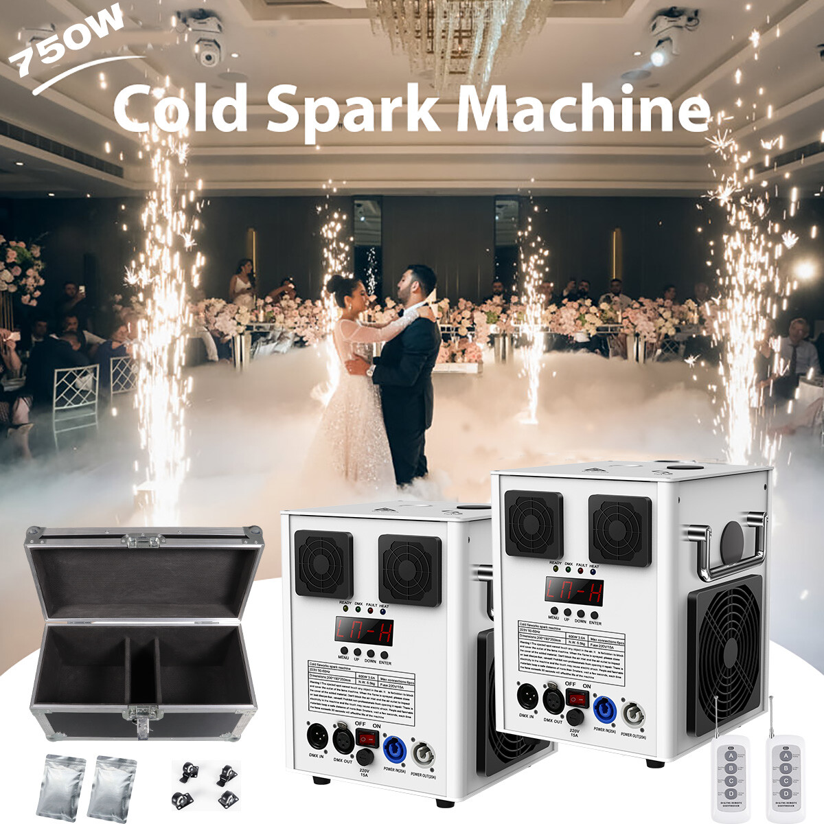 Wireless 750W DMX Cold Spark Firework Machine with Flight Case DJ Event Wedding