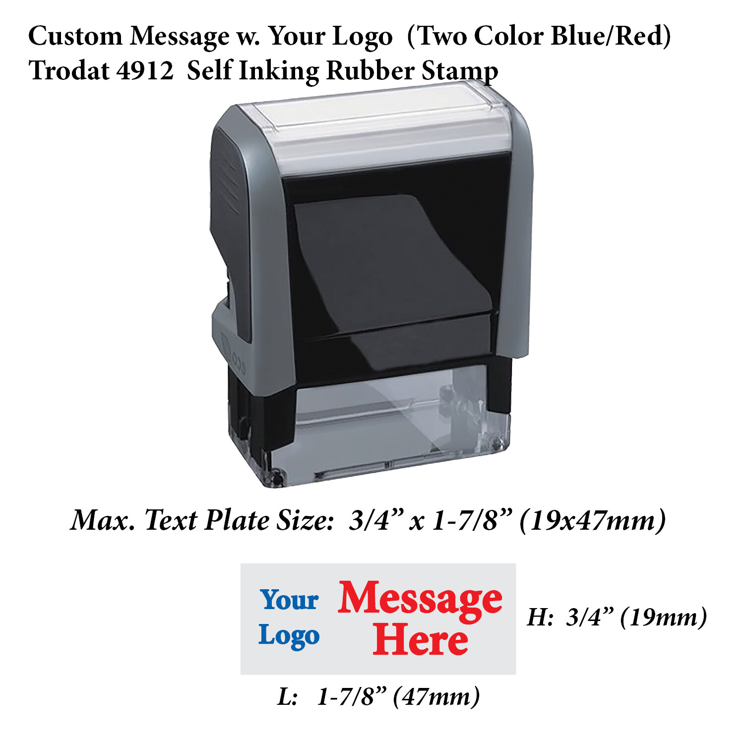 Custom Two Color Message w. Your Logo Trodat 4912 Self-inking Stamp (Blue/Red)