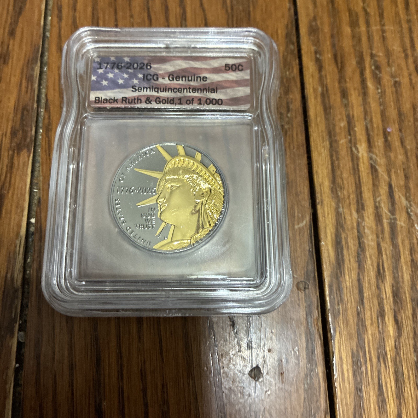 1776-2026 50c Black Ruthenium & Gold Semiquincentennial ICG-Genuine 1 of 1000