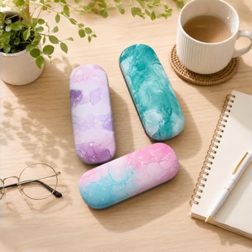 3 Pack Glass Cases Hard Shell, Portable Hard Eyeglasses Case Linen Marable