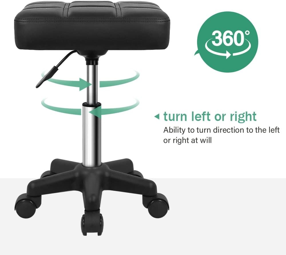 FURWOO Square Swivel Stool with Wheels PU Leahter Rolling One Size, Black