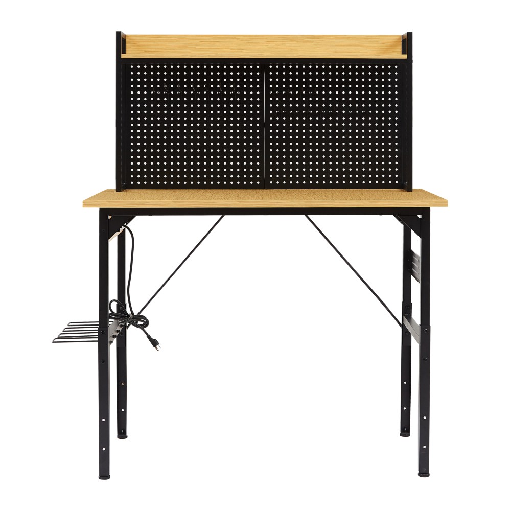 48" Adjustable Rolling Workbench Pegboard 1600lb AC/USB Shelf