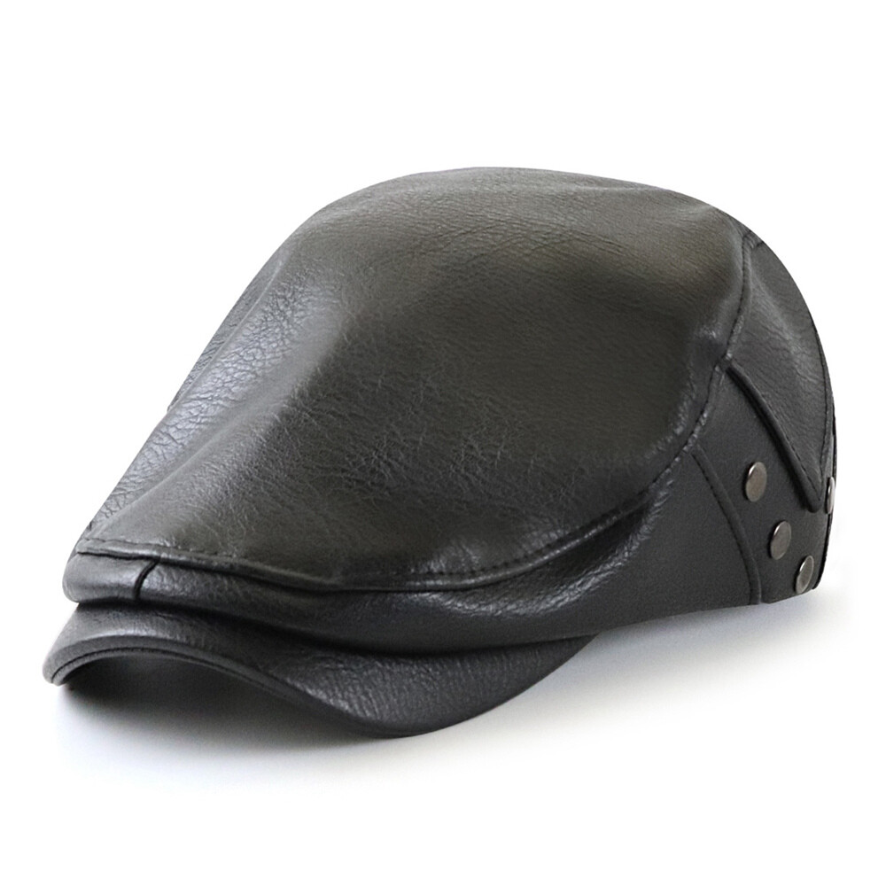 Men Beret Hat Cap Autumn Winter Leather Flat Newsboy Cap Gatsby Driver Ivy Hat