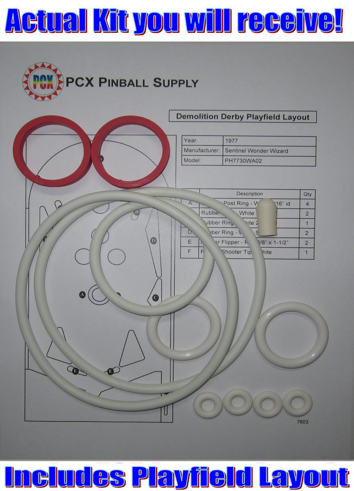1977 Sentinel Wonder Wizard Demolition Derby Pinball Rubber Ring Kit