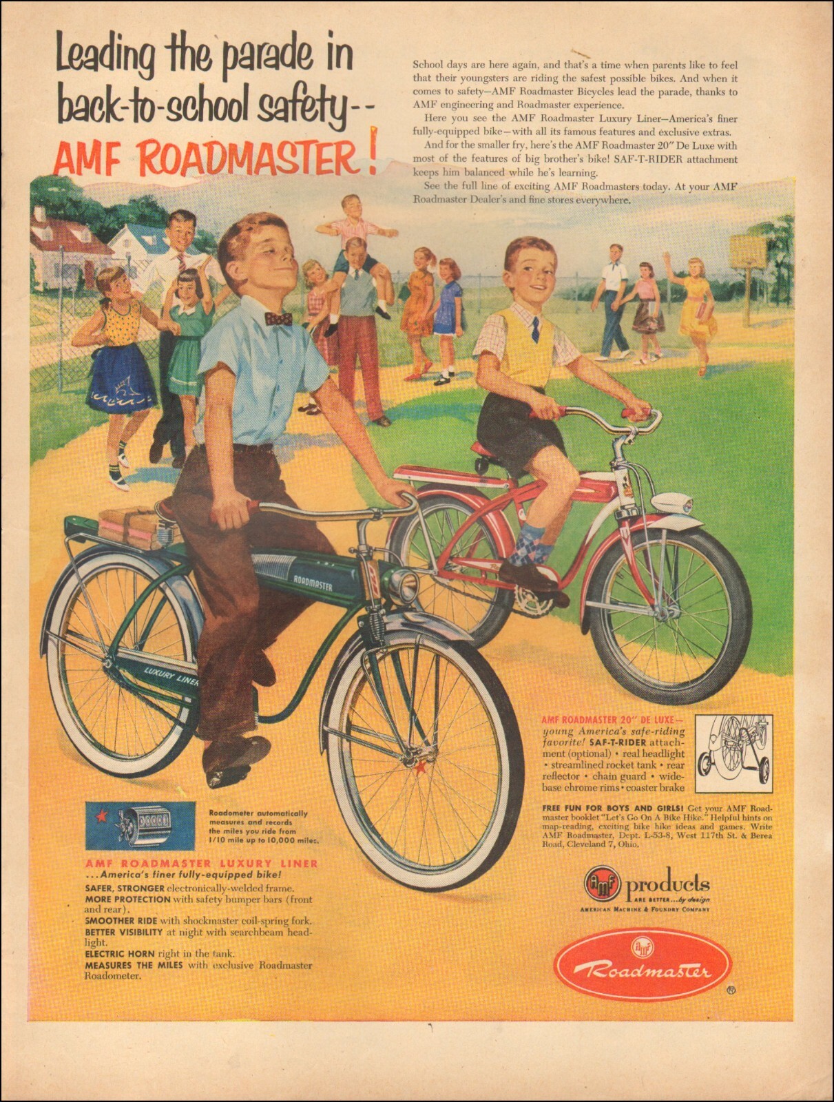 1950's Vintage ad for Roadmaster retro Bicycles Green Red dress 07/15/22