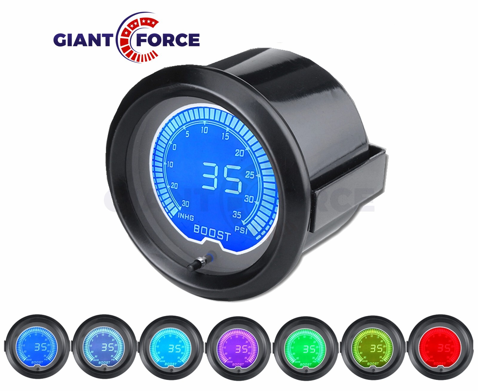 2" 52mm 7 Color Digital LED Display PSI Turbo Boost Gauge Boat Car AUTO